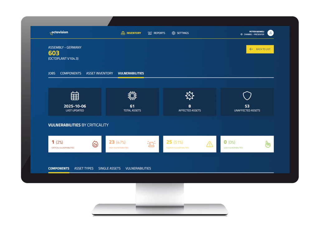 Screen Risikomanagement und CVE OT octoplant