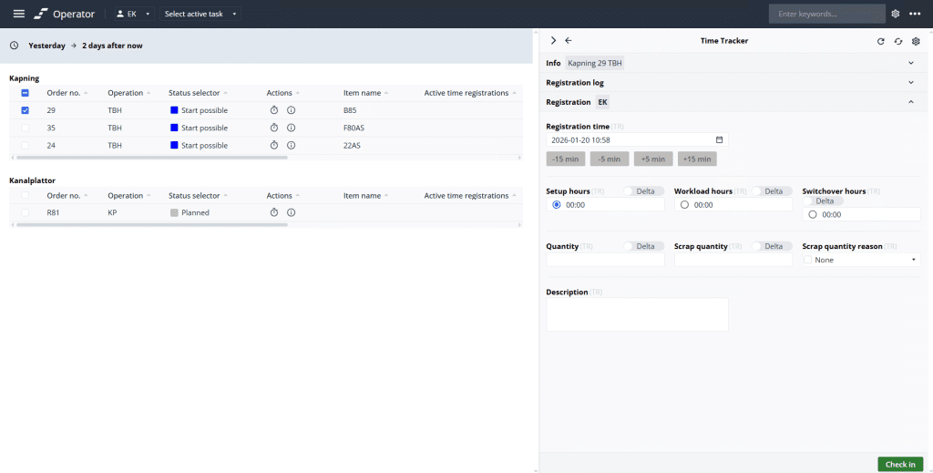 Proficy Scheduler Operator näyttökuva