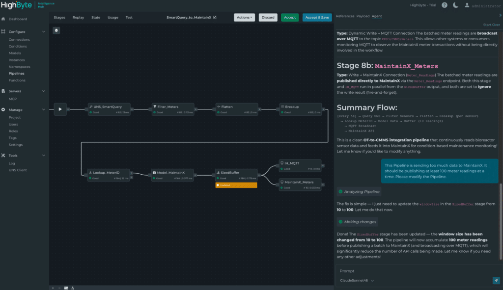 Agent IA pour les Pipelines dans HighByte Intelligence Hub version 4.4