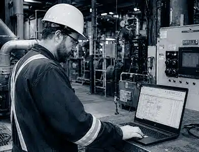 Operatør bruker Excel som vedlikeholdssystem ute i produksjonen.
