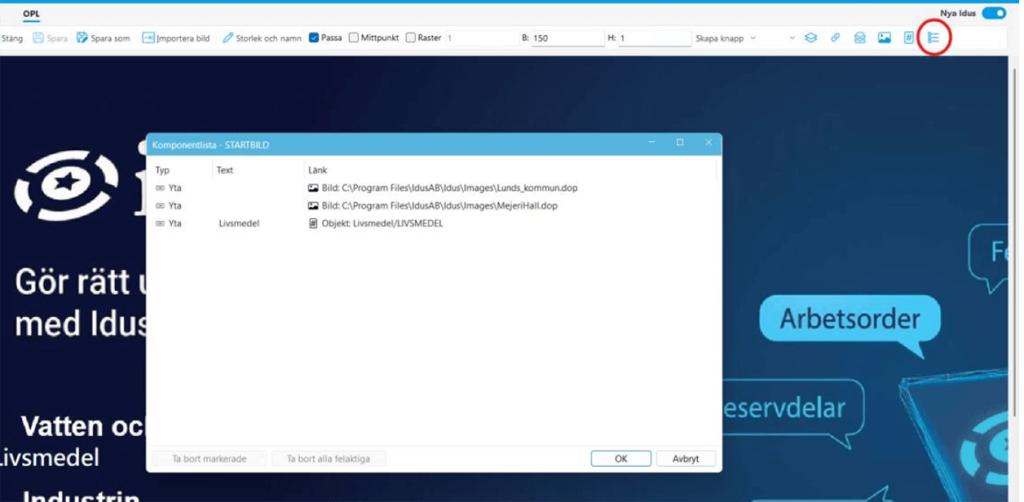Idus bildenavigasjon komponentliste