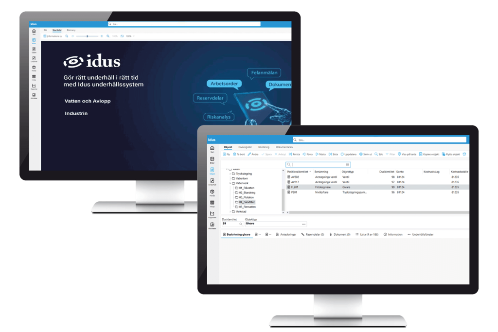 Idus vedlikeholdssystem brukergrensesnitt