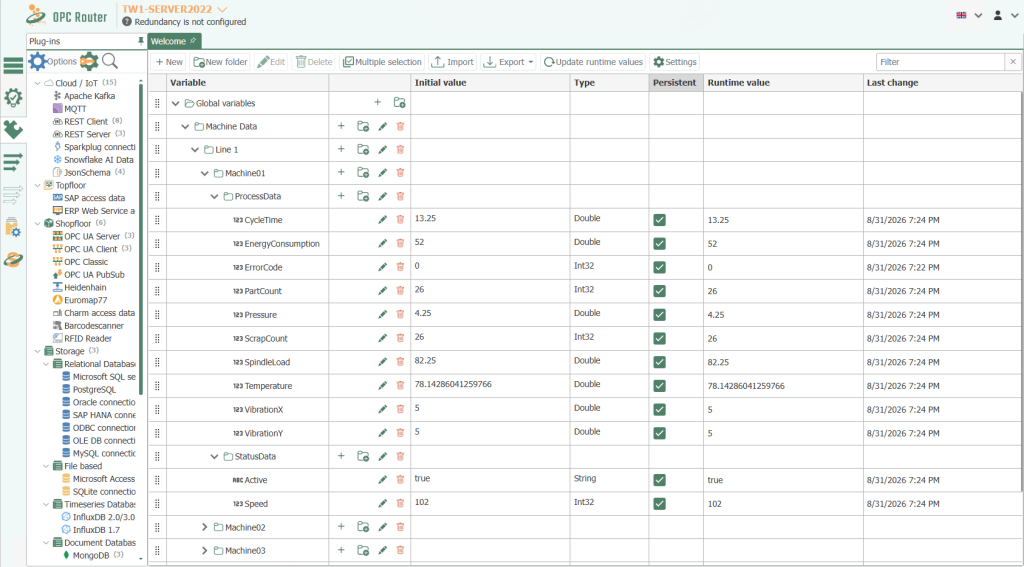 OPC Router 5.7 Variable overview